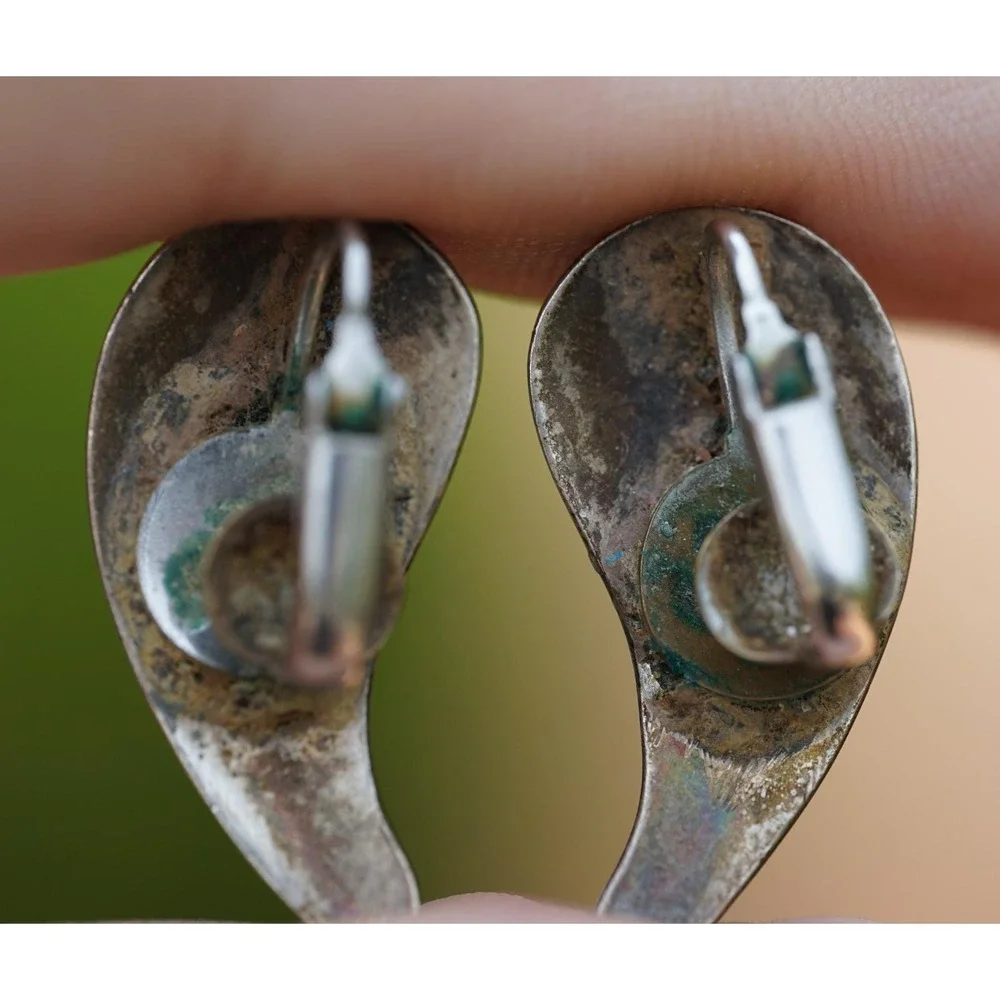 Old Pawn Native‎ Indian Sterling Silver Mediterranean Coral Clip on Earrings - Picture 3 of 4